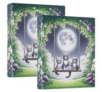 Raccoglitore a tre anelli, con 3 raccoglitori ad anelli a D con gattini e luna, grande, per scuola, università, ufficio, taglia unica ex2