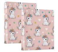 Raccoglitore a tre anelli con corone floreali e unicorni, flessibile, con tasche, per scuola, università, ufficio (confezione da 2)