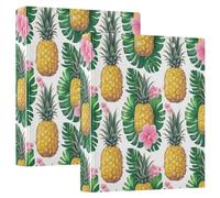 Raccoglitore a tre anelli con foglie tropicali di ananas, raccoglitore flessibile ad anelli a D con tasche, 3 raccoglitori ad anelli per scuola, università, ufficio