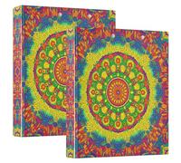 Raccoglitore a tre anelli con stampa astratta con mandala colorato arcobaleno, 3,8 cm, contiene 200 fogli con stampa a 3 anelli, 31,5 x 27 x 6 cm, 1 confezione