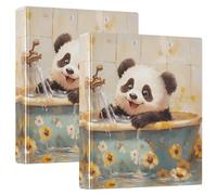 Raccoglitore a tre anelli da 3,8 cm con panda in stile cartone animato retrò, con tasche interne, confezione da 1/2 per lettere (28 x 21,6 cm), copertina rigida, confezione da 2