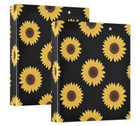 Raccoglitore a tre anelli da 3,8 cm, giallo girasoli neri, raccoglitore ad anelli a D con portablocco grande, 3 raccoglitori per scuola, università, ufficio (taglia unica1)