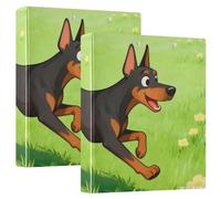 Raccoglitore a tre anelli da 3,8 cm, motivo cane doberman pinscher, verde con tasche interne, confezione da 2