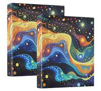 Raccoglitore a tre anelli da 3,8 cm, motivo: notti psichedeliche, Via Lattea, con portablocco da 1/2 confezioni, per scuola, 200 fogli, confezione da 2