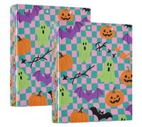 Raccoglitore a tre anelli da 3,8 cm, motivo: pipistrello con zucche arancioni di Halloween, con tasche, 1/2 confezioni per lettere (28 x 21,6 cm), 200 fogli, confezione da 2