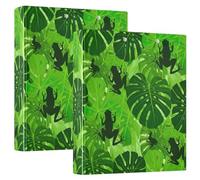 Raccoglitore a tre anelli stampato, 3,8 cm, raccoglitore ad anelli a D con tasche, raccoglitore decorativo per scuola, università o ufficio, foglie tropicali verdi rana