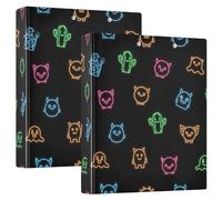 Raccoglitore a tre anelli stampato, 3,8 cm, raccoglitore ad anelli a D con tasche, raccoglitore decorativo per scuola, università o ufficio, con volti carini fluo, nero