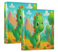 Raccoglitore a tre anelli stampato, 3,8 cm, raccoglitore ad anelli a D con tasche, raccoglitore decorativo per scuola, università o ufficio, simpatico dinosauro in stile cartone animato, verde