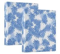 Raccoglitore a tre anelli stampato, 3,8 cm, raccoglitore ad anelli a D con tasche, raccoglitore decorativo per scuola, università o ufficio, foglie di palma blu bianche tropicali