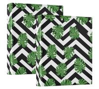 Raccoglitore a tre anelli stampato, 3,8 cm, raccoglitore ad anelli a D con tasche, raccoglitore decorativo per scuola, università o ufficio, foglie tropicali nere e bianche a strisce