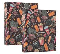 Raccoglitore a tre anelli stampato, 3,8 cm, raccoglitore ad anelli a D con tasche, raccoglitore decorativo per scuola, università o ufficio, popcorn classico per la notte del cinema, nero