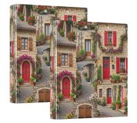 Raccoglitore a tre anelli stampato, 3,8 cm, raccoglitore ad anelli a D con tasche, raccoglitore decorativo per scuola, università o ufficio, strade ciottolate e fiori