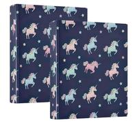 Raccoglitore a tre anelli stampato, raccoglitore ad anelli a D con tasche, raccoglitore decorativo per scuola, università o ufficio, grazioso unicorno pastello blu