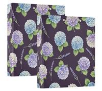 Raccoglitore a tre anelli stampato, raccoglitore ad anelli a D con tasche, raccoglitore decorativo per scuola, università o ufficio, ortensia, lavanda, viola, blu