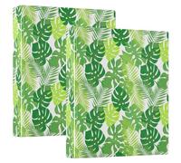 Raccoglitore a tre anelli stampato, raccoglitore ad anelli a D con tasche, raccoglitore decorativo per scuola, università o ufficio, foglie tropicali verdi