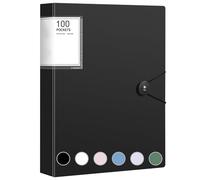 Raccoglitore A4, formato A4, con buste trasparenti, 100 tasche con buste trasparenti, cartella con cartella per progetti per brochure, relazioni, certificati per ufficio e casa (nero)