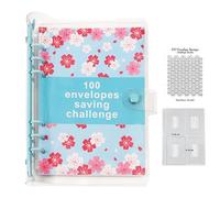 Raccoglitore ad Anelli A5,100 Envelope Saving Challenge,Quaderno Risparmio Soldi A5 con Bustine per Contanti,Budget Binder,Budget Binder per Organizzatore di Soldi,per Rilegatura a Budget (Blu)