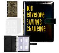 Raccoglitore ad Anelli A5,100 Envelope Saving Challenge,Raccoglitore ad 6 Anelli Budget Binder,con Bottone Magnetico e 25 PVC Tasca Organizer per Carte,per Rilegatura a Budget(Oro Nero)