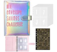 Raccoglitore ad anelli A5,budget planner,agenda risparmio soldi con 100 buste,con Challenge Tracker,money binder,raccoglitore soldi per risparmi,libro risparmio soldi(argenteo)