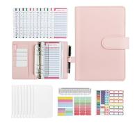 Raccoglitore ad Anelli A6, Budget Binder, Money Binder,Con 12 fogli di budget e 8 tasche con cerniera trasparenti, adatte per conservare contanti, francobolli, buoni sconto, ecc(Rosa)