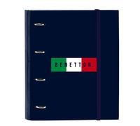 Safta BENETTON FLAG - Cartellina 4 anelli da 35 cm con 100 fogli A4, ideale per bambini di diverse età, comoda e versatile, qualità e resistenza, 27 x 3,5 x 32 cm, Blu navy, M, Casual