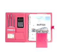 Raccoglitore ad anelli, Cartella portadocumenti in pelle PU A4 con calcolatrice e quaderno - Multicolore(Roze)