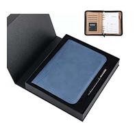 Raccoglitore ad anelli, Cartella portadocumenti in similpelle A5 con calcolatrice e raccoglitore a 6 anelli multicolore scatola regalo(Blue)