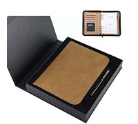 Raccoglitore ad anelli, Cartella portadocumenti in similpelle A5 con calcolatrice e raccoglitore a 6 anelli multicolore scatola regalo(Bruin)