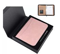 Raccoglitore ad anelli, Cartella portadocumenti in similpelle A5 con calcolatrice e raccoglitore a 6 anelli multicolore scatola regalo(Roze)