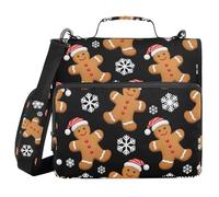 Raccoglitore ad anelli con 3 anelli con motivo omino di pan di zenzero e fiocco di neve, con manico, per ufficio e scuola