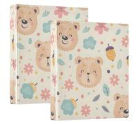 Raccoglitore ad anelli con 3 anelli, formato A4, motivo con orsetti e fiori, 3,8 cm, 200 fogli, per casa, scuola, ufficio, confezione da 2