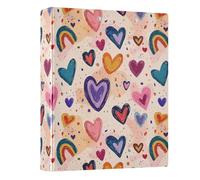 Raccoglitore ad anelli con 3 cuori disegnati a mano, 3,8 cm, rotondo, può contenere 200 documenti, per casa, scuola, ufficio