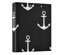 Raccoglitore ad anelli con motivo con ancore bianche, 3,8 cm, rotondo, contiene 200 documenti, per casa, scuola, ufficio