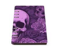 Raccoglitore ad anelli con teschi e rose viola, ricaricabile, formato A5, fogli sfusi, impermeabile, con carta a righe, ideale per uso personale e professionale