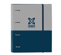 MUNICH STREET - Cartellina 4 anelli da 35 cm con 100 fogli A4, ideale per bambini di diverse età, comoda e versatile, qualità e resistenza, 27 x 3,5 x 32 cm, grigio/blu, M, Casual