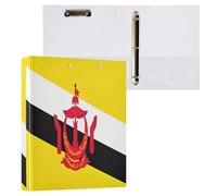 Raccoglitore ad anelli rotondi da 2,5 cm e mezzo, 3 anelli, con clip in metallo antiscivolo, raccoglitore versatile per lavoro, scuola, ufficio, bandiera del Brunei, confezione da 1