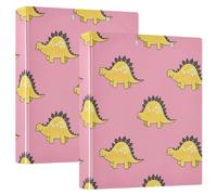Raccoglitore ad anelli rotondo da 3,8 cm, 3 anelli, contiene 200 fogli raccoglitori ad anelli a D, per scuola, ufficio, casa, simpatico dinosauro giallo, rosa, confezione da 2