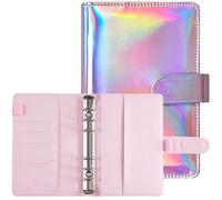 Raccoglitore Anelli A6,Copertina per Raccoglitore A6 con Chiusura a Fibbia Magnetica,Raccoglitore a 6 Anelli in Pelle PU,Binder Budget per la Gestione Finanziaria,Carta Interna Non Inclusa,Rosa laser