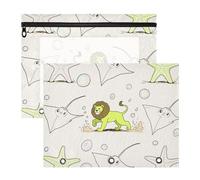 Raccoglitore astuccio con cerniera 3 fori tasca per 3 anelli raccoglitore 2 confezioni studenti forniture in classe animale Manta Ray fluorescente verde leone estuche para lapices