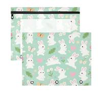 Raccoglitore Astuccio Portamatite Multiuso Cartelle Tasca per 3 Anelli Raccoglitore 2 Pack Studenti Ufficio Carino Coniglio Farfalla Fiore Verde Chiaro Bolsa para lapices