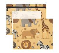 Raccoglitore astuccio trasparente con finestra a 3 fori per lettere di carta A4, confezione da 2 per insegnanti, ritorno a scuola, zoo, animali, leone, elefante, cartuchera per lapices