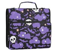 Raccoglitore con 3 anelli da 3,8 cm, con cinghia, portatile, per casa, viaggio, sicuro, adatto per scuole medie, nuvole nere, stelle e teschio
