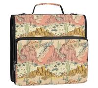 Raccoglitore con 3 anelli da 3,8 cm, con cinghia, tasche multiple, portfolio portatile per scuola e ufficio, cowboy occidentale, speroni boho, cactus, canyon profondi