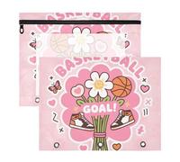 Raccoglitore con 3 occhielli rinforzati, cartella in plastica per lettere A4, confezione da 2 pezzi, per insegnanti, studenti, insegnanti, obiettivi da basket, motivo floreale rosa a cuore