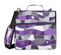 Raccoglitore con bandiera americana lilla e grigio argento senza cuciture, 3,8 cm, 3 anelli, tasche extra con tracolla e manico, include tasca con cerniera, organizer adatto per le scuole medie