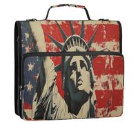 Raccoglitore con bandiera USA Presidents Day e Lady Liberty a 3 anelli da 3,8 cm, robusto raccoglitore con cerniera con tracolla e maniglia, tasche multiple portfolio portatile per la scuola