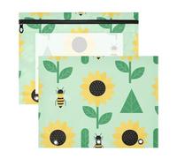 Raccoglitore con cerniera 3 fori tasca per A4 carta lettera 2 Pack studenti forniture universitarie girasole api primavera verde estuche para lapices