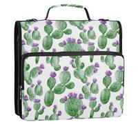 Raccoglitore con cerniera a 3 anelli, 3,8 cm, con manico, capacità Laege, con cerniera, per scuola e ufficio, acquerello, cactus, fiore