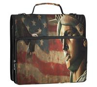 Raccoglitore con cerniera a 3 anelli con bandiera USA Presidents Day e Lady Liberty, 3,8 cm, con tracolla e manico, portatile, per casa, viaggi, borsa per la scuola e l'ufficio