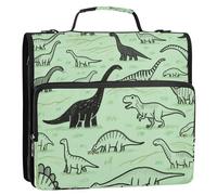 Raccoglitore con cerniera a 3 anelli con dinosauro primitivo verde con manico, facile da trasportare documenti, documenti e documenti per la scuola media